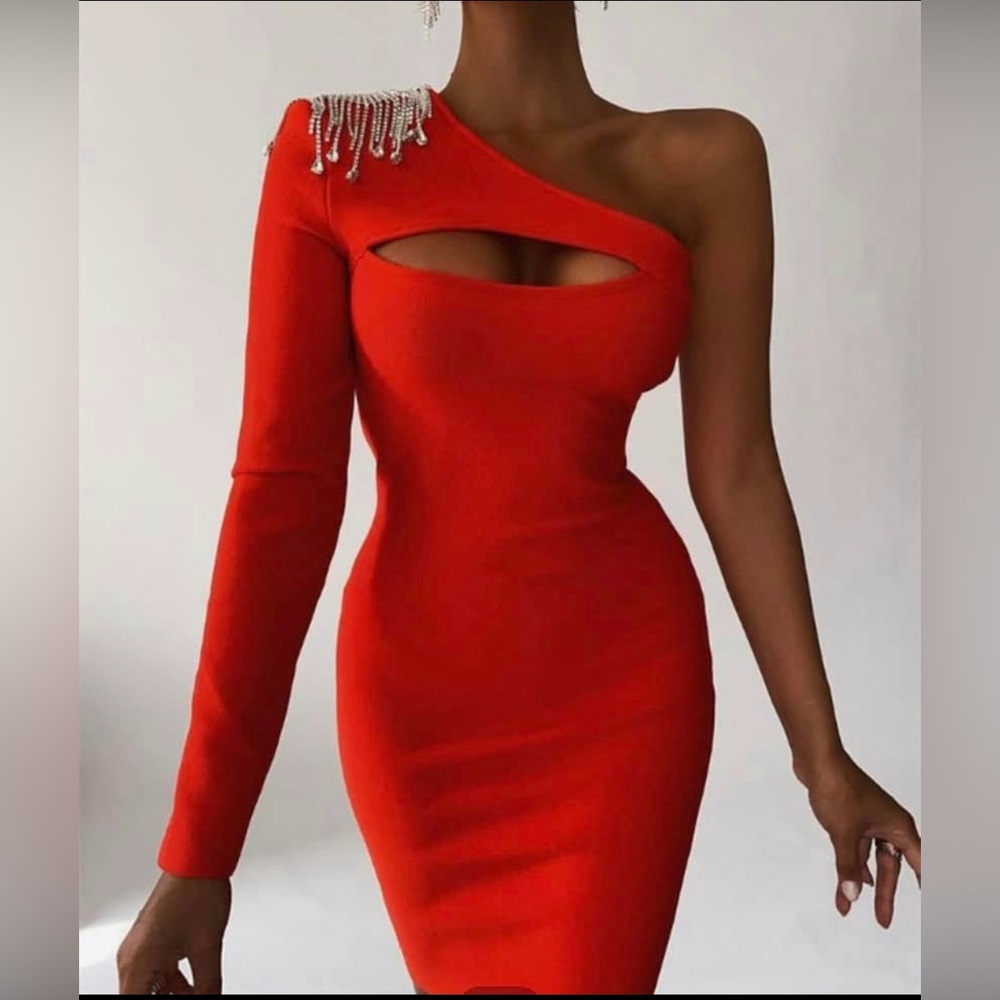 Red Asymmetrical One-Shoulder Cocktail Dress
